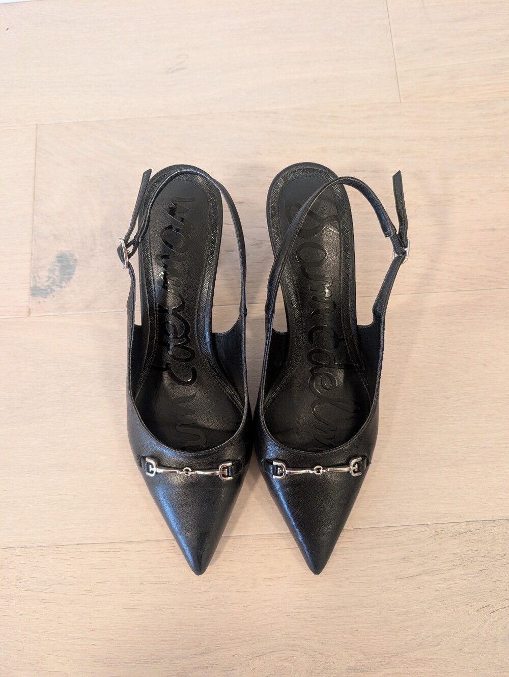 Sam Edelman Black Pointed Slingback Heels with Silver Accent